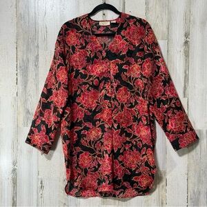Victoria's Secret Black Red Floral Pajama Nightgown